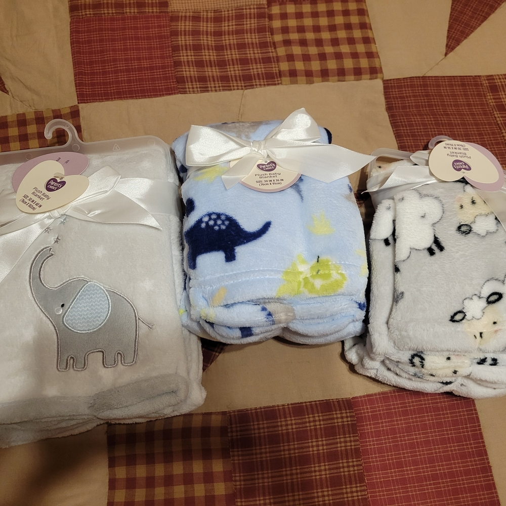Set of Three Baby Blankets with Animal Designs